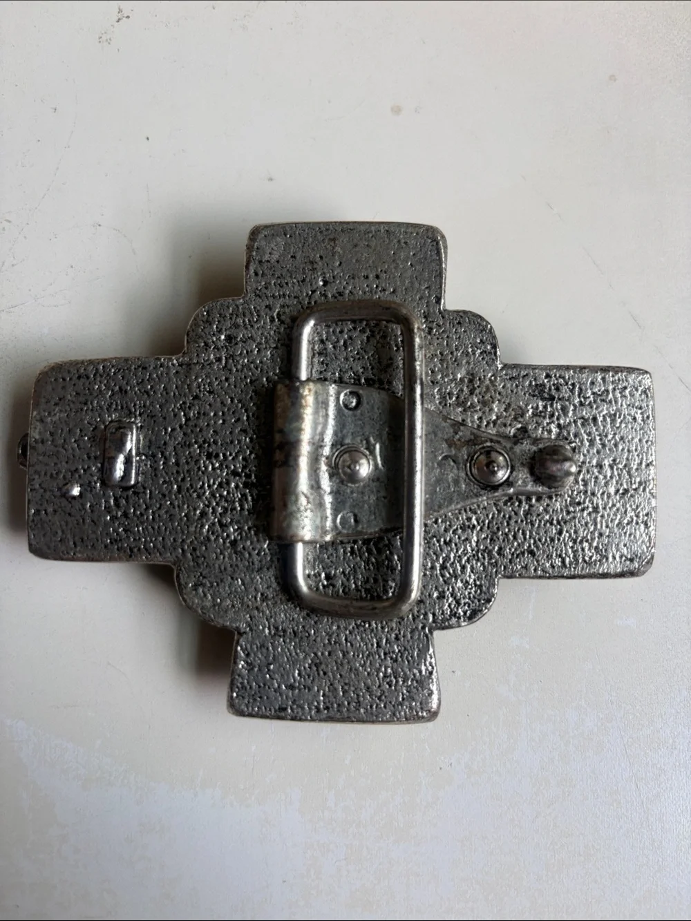 Vintage Multi-Stone Ornate Cross Belt Buckle - Silver-Tone 3.5in x 3 in
